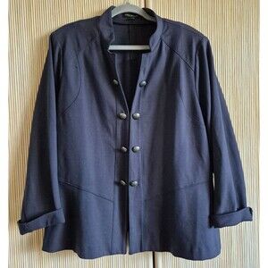 Lane Bryant Women's Jacket Size 22 Blue Military Style Blazer Hook Buttons *Flaw